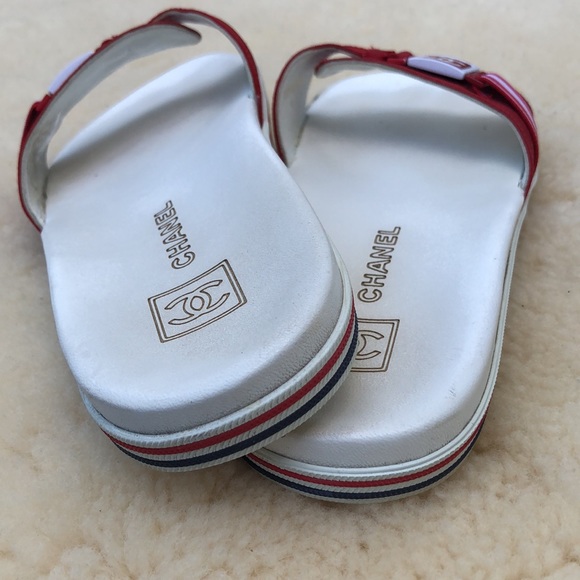 Chanel vintage red & white slide sandals - Picture 4 of 6